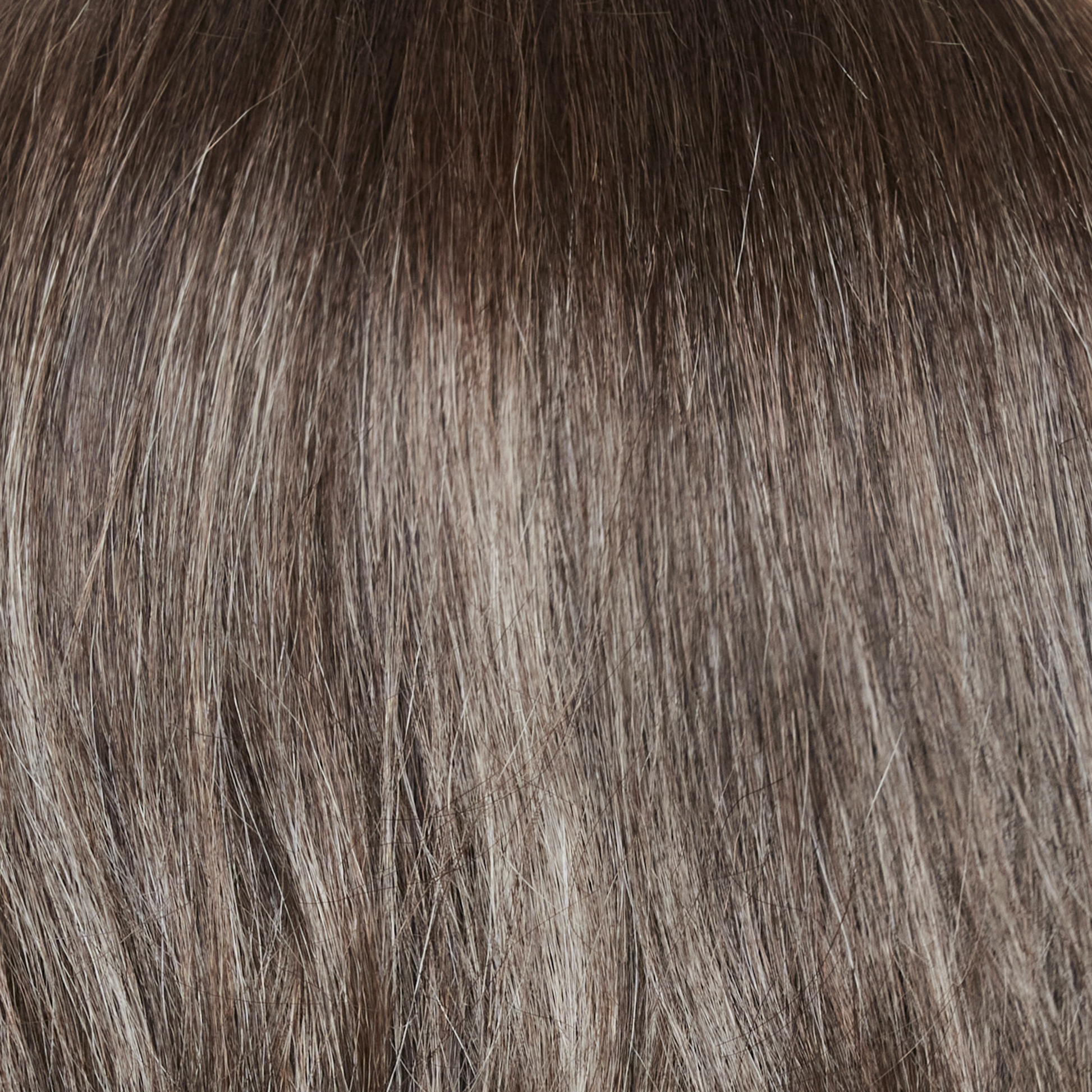 NM Truffle Brown-LR  -  A long rooted neutral medium-brown tone, softly blended with light ash blond. The long root creates a very subtle ombre effect.