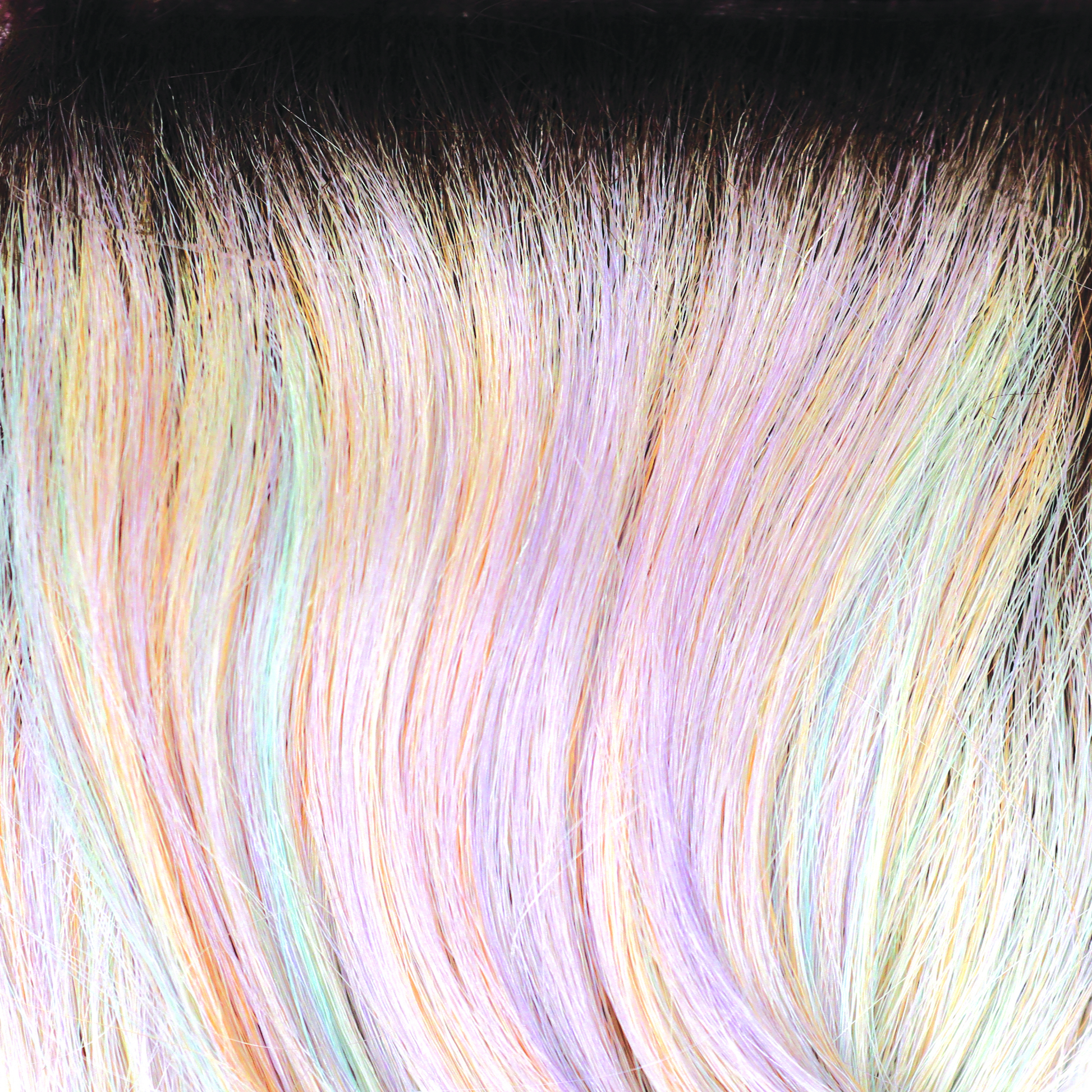 Pastel Rainbow-R  -  At first glance, this looks like a brilliant medium brown rooted blond, then it pops like a concerto of colored sunbeams with the palest of peaches, limes and lilac pinks. Pastel Rainbow-R is full of surprises.