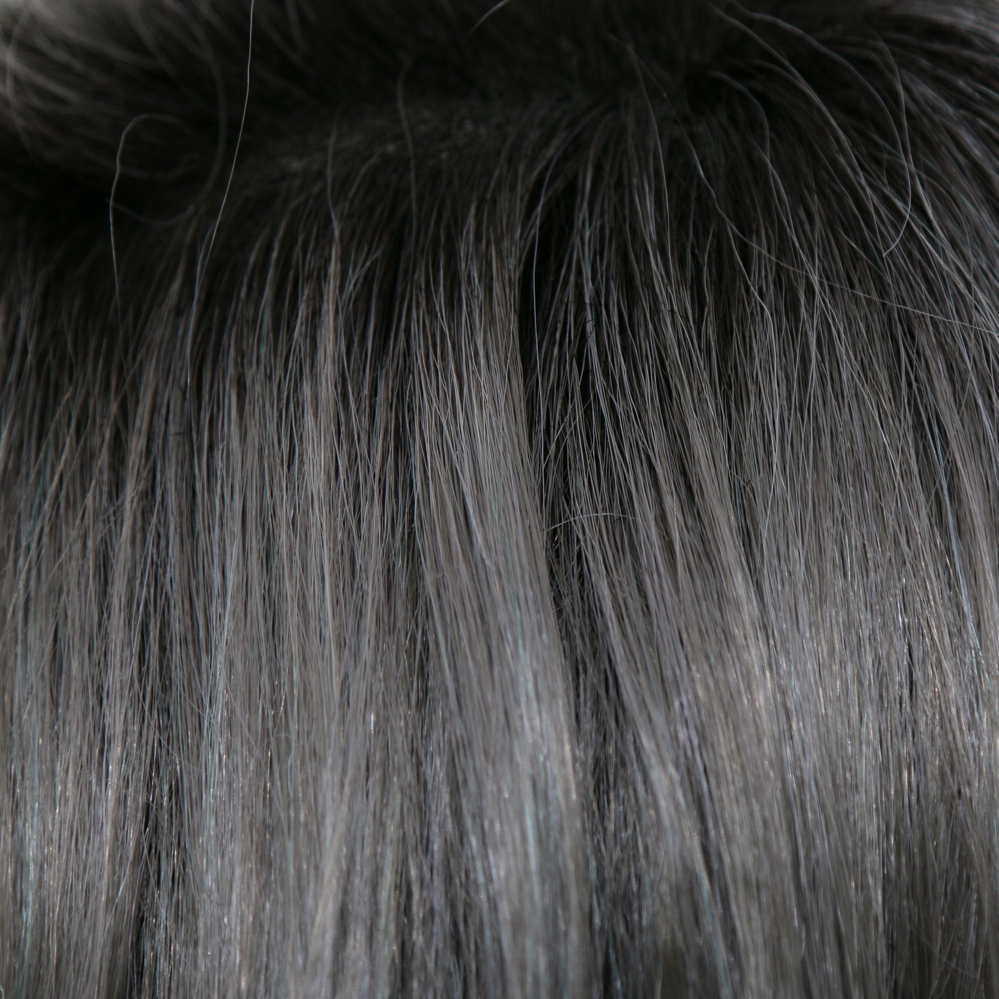 Smoky Gray-R  -  A cool silver gray base with a fusion of lavender and clear blue streaks. This stunning color palette is infused with a mixture of blue-black roots.