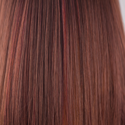 Cherrywood  -  A hybrant underlighted medium red brown mix has a multitude of tiny chocolate and rich cherry tones and fine flashes of ruby scarlet. Beautiful and delicately textured bringing out all the definition and shine of the style.
