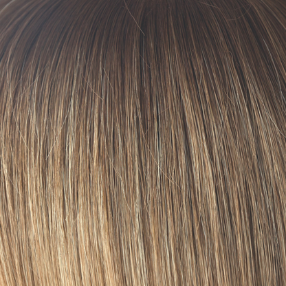 Macadamia-LR  -  The warm rich ombre of the macadamia brown roots blend through into soft, golden blond and walnut cream slices. With a luxury, velvet finish, Macadamia-LR looks great in long and mid length styles.