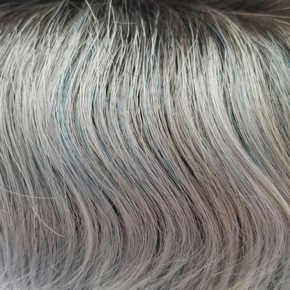 Snowy Sapphire-R  -  A smoky combination tone of soft black root mixed in a hint of soft blue with a silver white base.